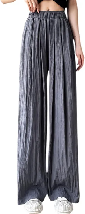 SANGTREE Women's Wide Leg Pants Elastic High Waist Straight Casual Trousers