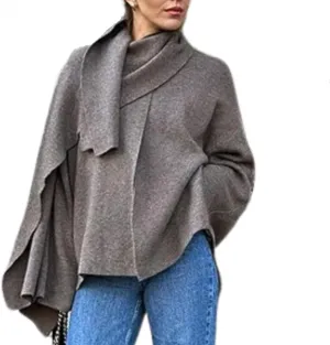 Scarf Coat Women Oversized Wool Blend Jacket Cape Coat Scarf Jacket Pea Coat Dressy Casual Winter Fashion