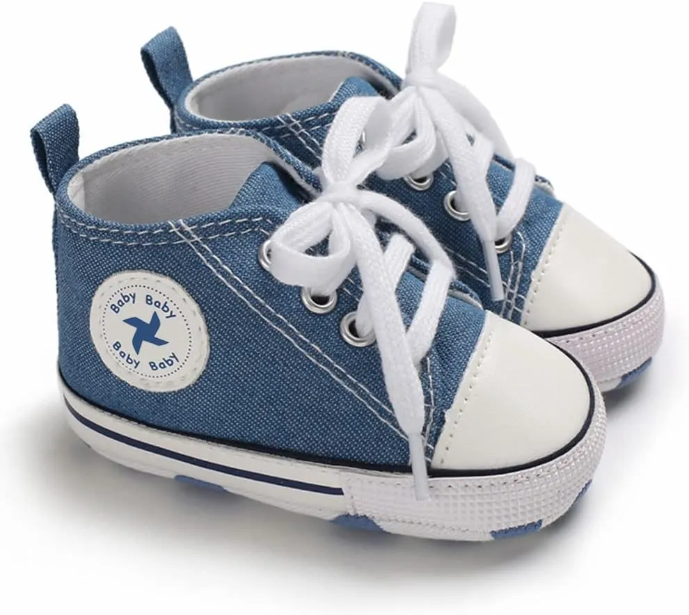 Sekantrol Unisex Baby Girls Boys Shoes Infant Soft Sole Canvas Newborn First Walkers High Top Anti-Slip Sneakers