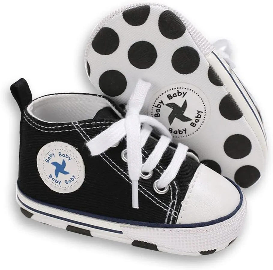 Sekantrol Unisex Baby Girls Boys Shoes Infant Soft Sole Canvas Newborn First Walkers High Top Anti-Slip Sneakers