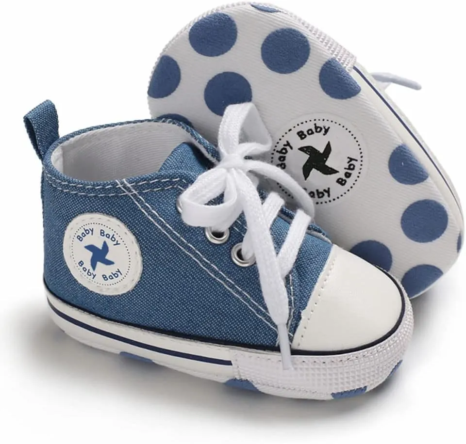 Sekantrol Unisex Baby Girls Boys Shoes Infant Soft Sole Canvas Newborn First Walkers High Top Anti-Slip Sneakers