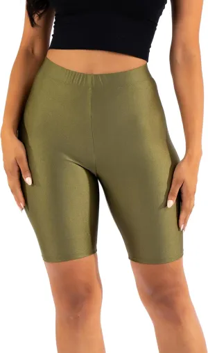 Shiny Biker Shorts Colorful Knee Length High Waist Active Slip Shorts Boy Shorts Dance Yoga Running Lounge