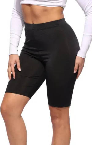 Shiny Biker Shorts Colorful Knee Length High Waist Active Slip Shorts Boy Shorts Dance Yoga Running Lounge