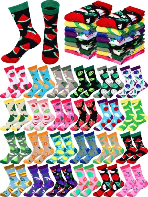 Shinymoon 24 Pairs Geometric Socks Bulk Fancy Funny Novelty Pattern Socks for Women Men Girls Holiday Gifts