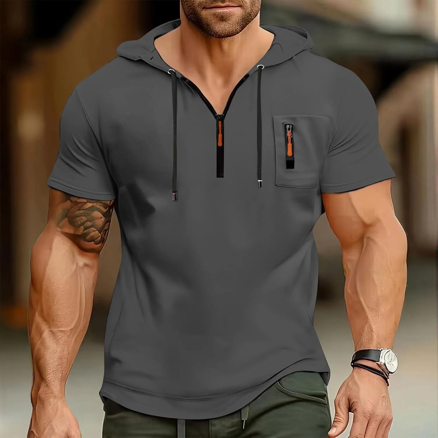 Short Sleeve Hoodies for Men 1/4 Zip Hooded T Shirts Lightweight Casual Summer Men's Clothing Tops M to 3XL
