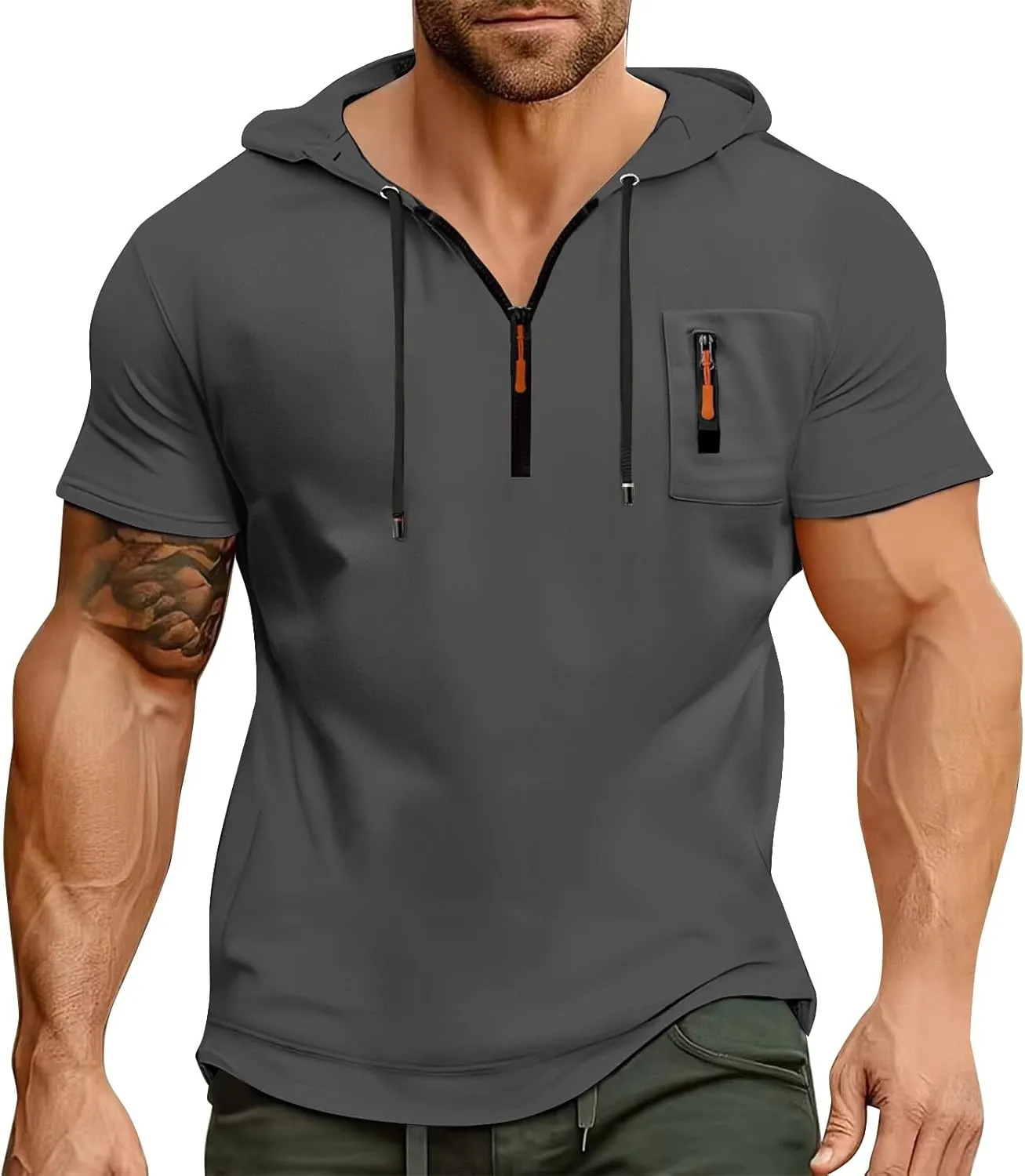 Short Sleeve Hoodies for Men 1/4 Zip Hooded T Shirts Lightweight Casual Summer Men's Clothing Tops M to 3XL