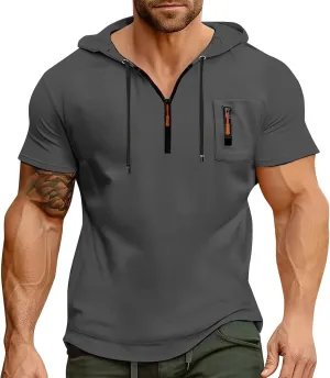Short Sleeve Hoodies for Men 1/4 Zip Hooded T Shirts Lightweight Casual Summer Men's Clothing Tops M to 3XL