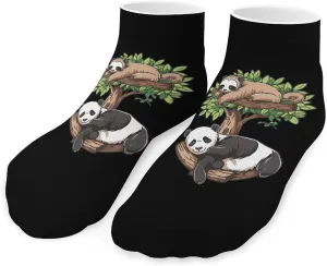 Sleeping Panda and Sloth Printed Ankle Socks No Show Sock Low-Cut Athletic Socks for Men Women 1 Pair