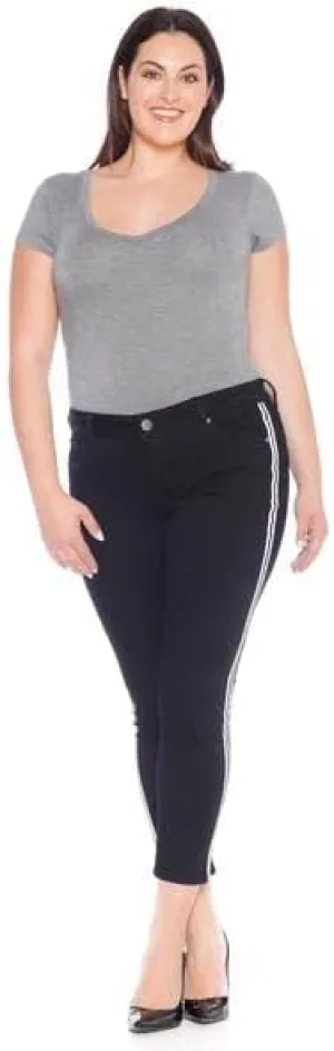 Slink - Premium Women's Plus Size Stretch Skinny Jean (Black with Double Stripe)