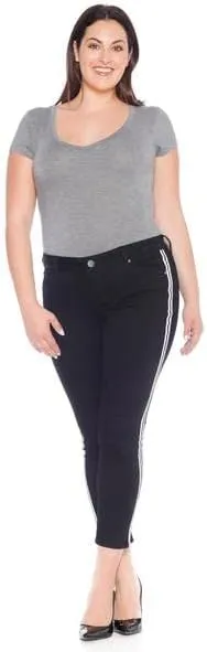 Slink - Premium Women's Plus Size Stretch Skinny Jean (Black with Double Stripe)