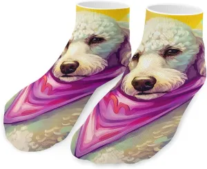 Small White Poodle with Scarf Printed Ankle Socks No Show Sock Low-Cut Athletic Socks for Men Women 1 Pair