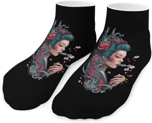 Smoking Japanese Geisha Printed Ankle Socks No Show Sock Low-Cut Athletic Socks for Men Women 1 Pair