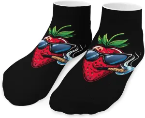 Smoking Strawberry Wearing Glasses Printed Ankle Socks No Show Sock Low-Cut Athletic Socks for Men Women 1 Pair