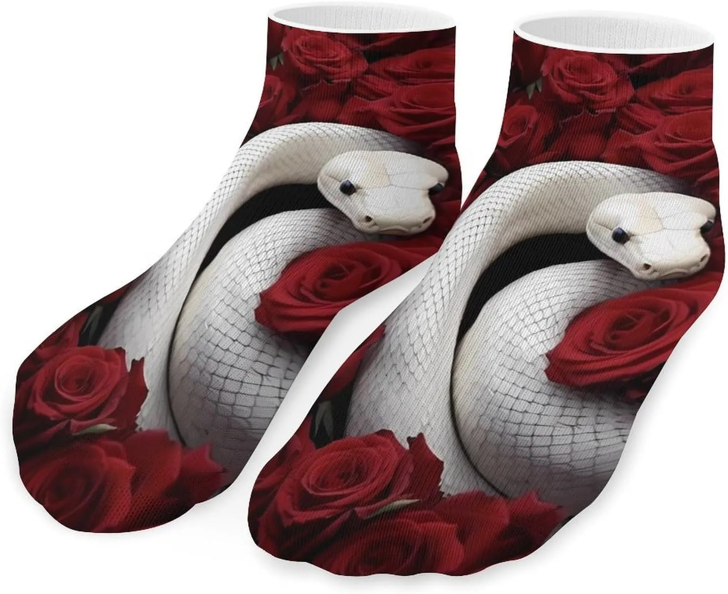 Snake Red Rose Printed Ankle Socks No Show Sock Low-Cut Athletic Socks for Men Women 1 Pair