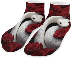 Snake Red Rose Printed Ankle Socks No Show Sock Low-Cut Athletic Socks for Men Women 1 Pair