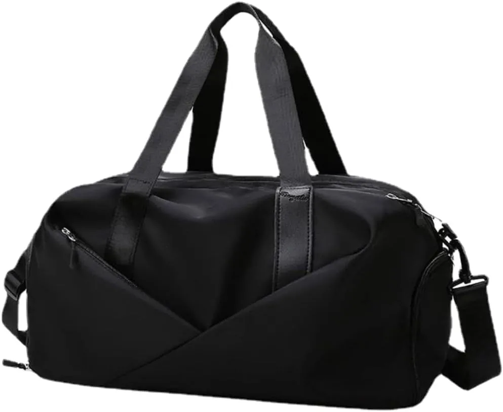 Sport Gym Dance Swim Duffle Bag for Women Girls Weekender Overnight Duffel Bag with Shoe Compartment Wet Pocket (Black)