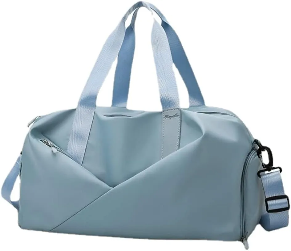 Sport Gym Dance Swim Duffle Bag for Women Girls Weekender Overnight Duffel Bag with Shoe Compartment Wet Pocket (Blue)