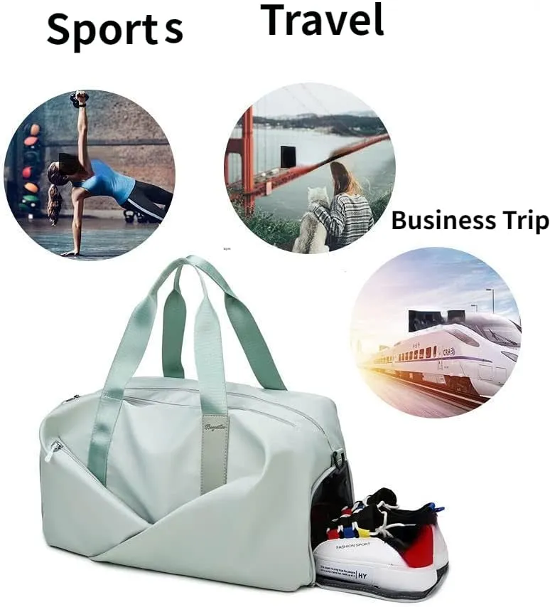 Sport Gym Dance Swim Duffle Bag for Women Girls Weekender Overnight Duffel Bag with Shoe Compartment Wet Pocket (Green)