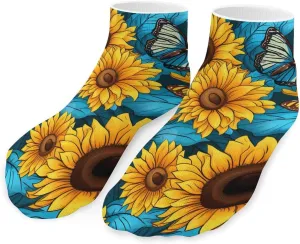Sumflower Butterfly Printed Ankle Socks No Show Sock Low-Cut Athletic Socks for Men Women 1 Pair