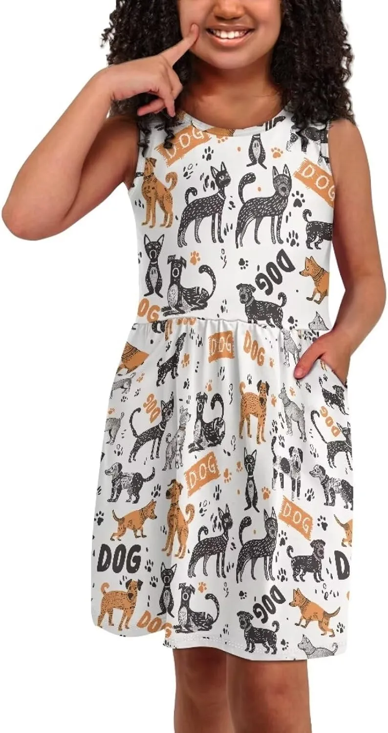 Summer Dresses for Girls 2-14 Girls Dresses Crewneck Sleeveless Sundress Beach Party Midi Dress Kids School