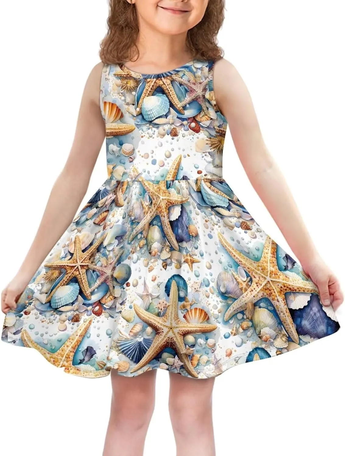 Summer Dresses for Girls 2-14 Girls Dresses Crewneck Sleeveless Sundress Beach Party Midi Dress Kids School