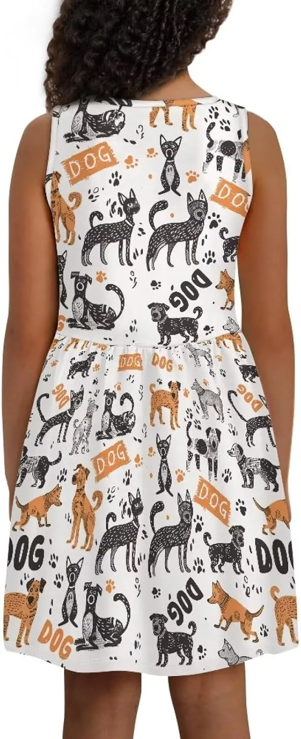 Summer Dresses for Girls 2-14 Girls Dresses Crewneck Sleeveless Sundress Beach Party Midi Dress Kids School
