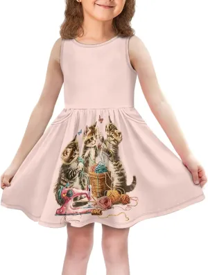 Summer Dresses for Girls 2-14 Girls Dresses Crewneck Sleeveless Sundress Beach Party Midi Dress Kids School