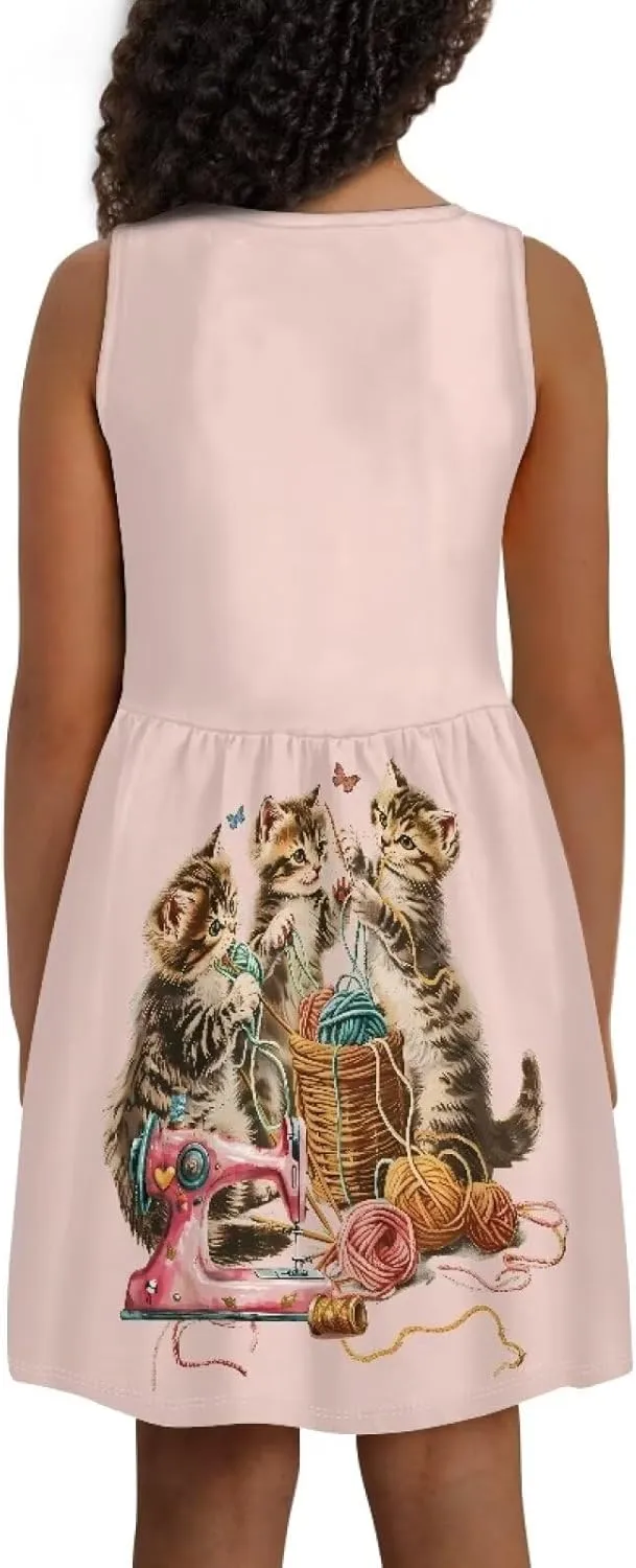 Summer Dresses for Girls 2-14 Girls Dresses Crewneck Sleeveless Sundress Beach Party Midi Dress Kids School