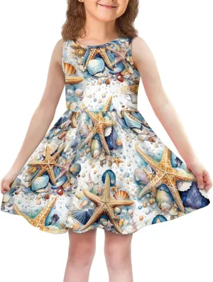 Summer Dresses for Girls 2-14 Girls Dresses Crewneck Sleeveless Sundress Beach Party Midi Dress Kids School