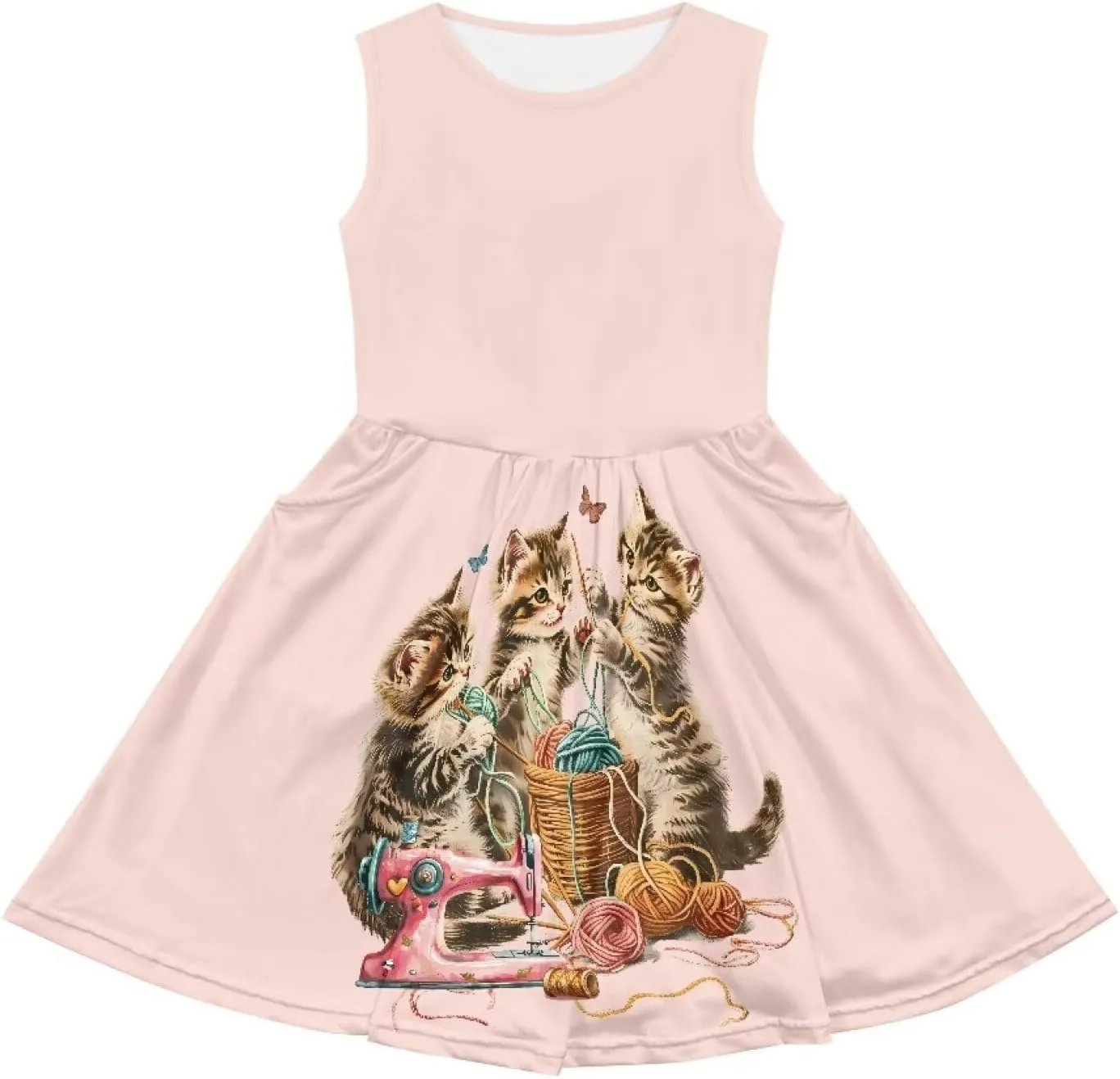 Summer Dresses for Girls 2-14 Girls Dresses Crewneck Sleeveless Sundress Beach Party Midi Dress Kids School