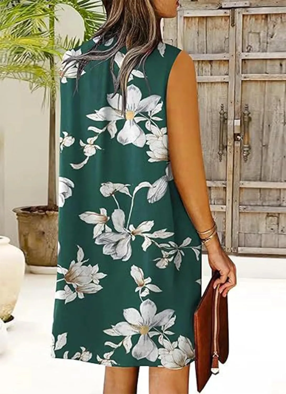 Summer Dresses for Women Sleeveless Dresses Casual V Neck Floral Print Shift Mini Dress Work Dress