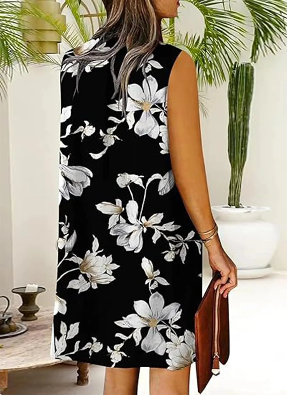 Summer Dresses for Women Sleeveless Dresses Casual V Neck Floral Print Shift Mini Dress Work Dress