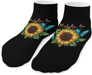 Sunflower Butterflies Printed Ankle Socks No Show Sock Low-Cut Athletic Socks for Men Women 1 Pair