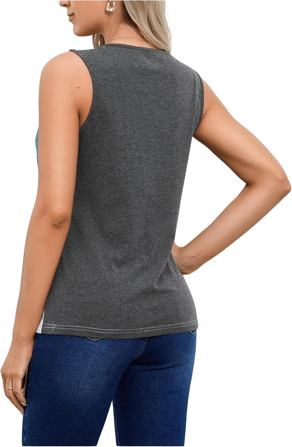 SweatyRocks Women's Color Block Sleeveless Button Front Tank Top Summer Casual 2 in 1 Shirt Tops