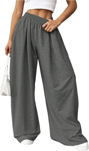 SweatyRocks Women's Wide Leg Pants Elastic High Waist Loose Athletic Sweatpants with Pockets