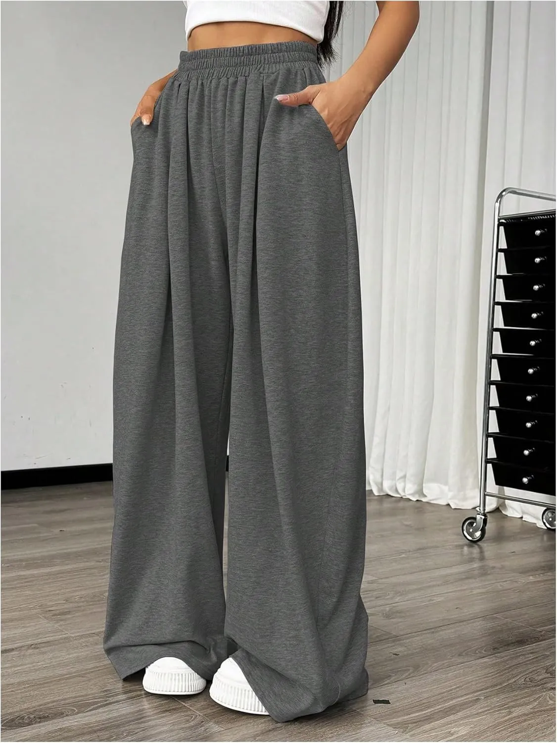 SweatyRocks Women's Wide Leg Pants Elastic High Waist Loose Athletic Sweatpants with Pockets