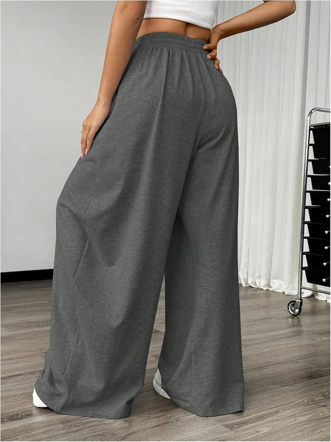 SweatyRocks Women's Wide Leg Pants Elastic High Waist Loose Athletic Sweatpants with Pockets