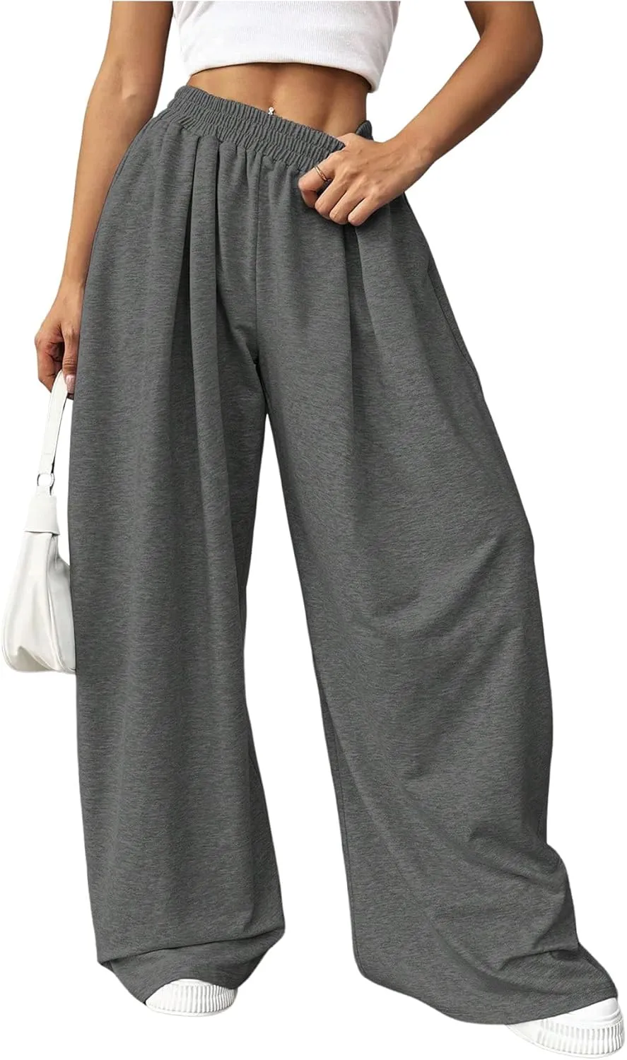 SweatyRocks Women's Wide Leg Pants Elastic High Waist Loose Athletic Sweatpants with Pockets