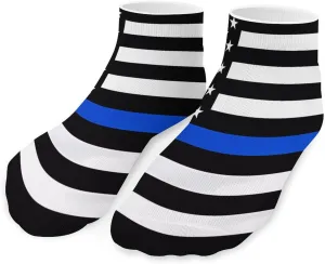 Thin Blue Line U.S. Flag Printed Ankle Socks No Show Sock Low-Cut Athletic Socks for Men Women 1 Pair