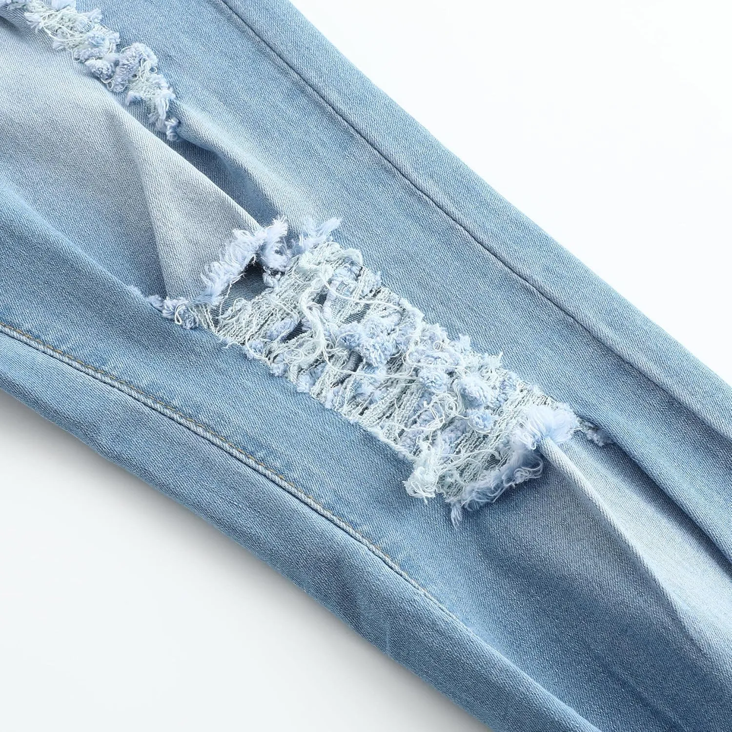 THUNDER STAR Womens Stretch Ripped Cropped Jeans Mid Rise Distressed Casual Denim Pants