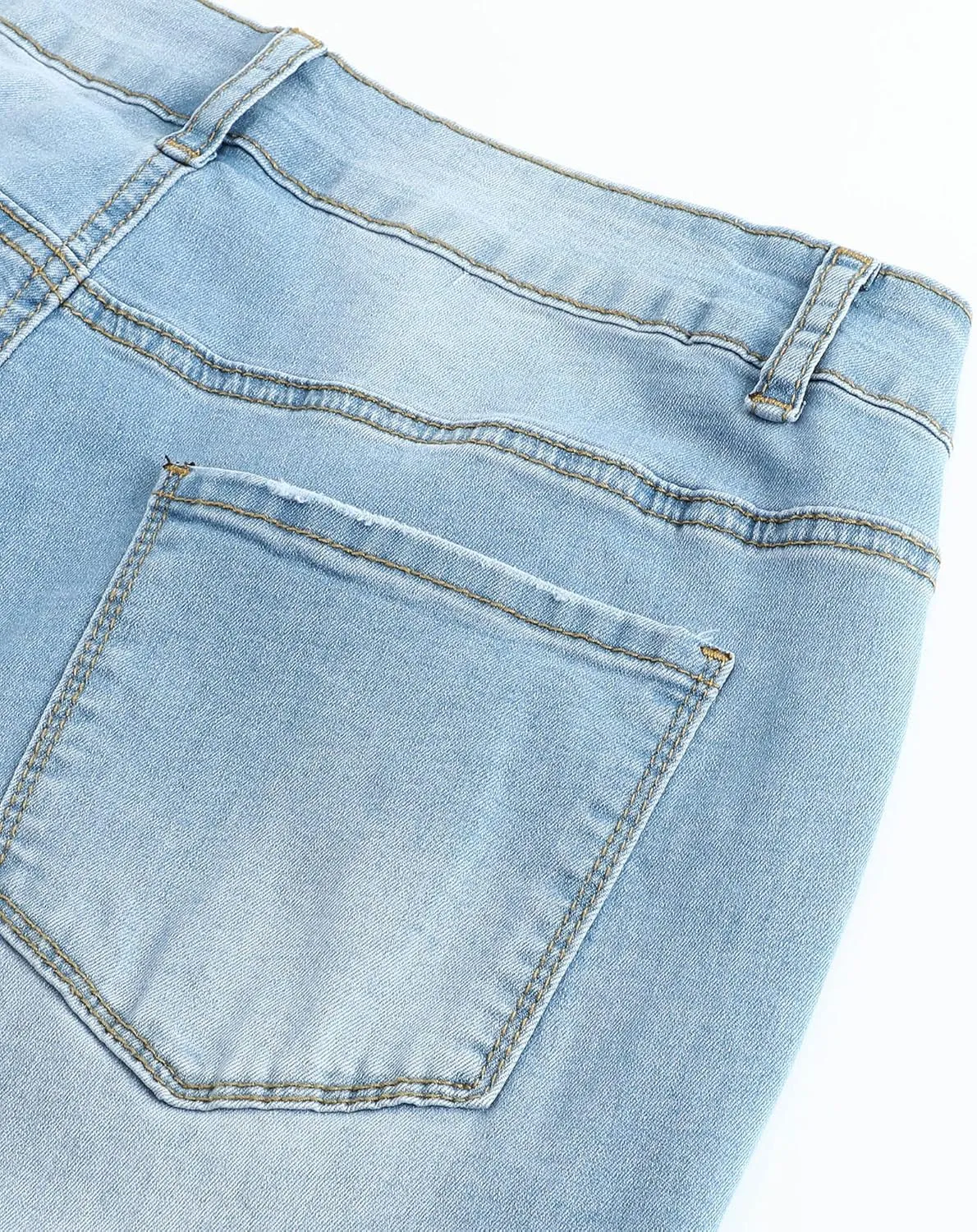 THUNDER STAR Womens Stretch Ripped Cropped Jeans Mid Rise Distressed Casual Denim Pants