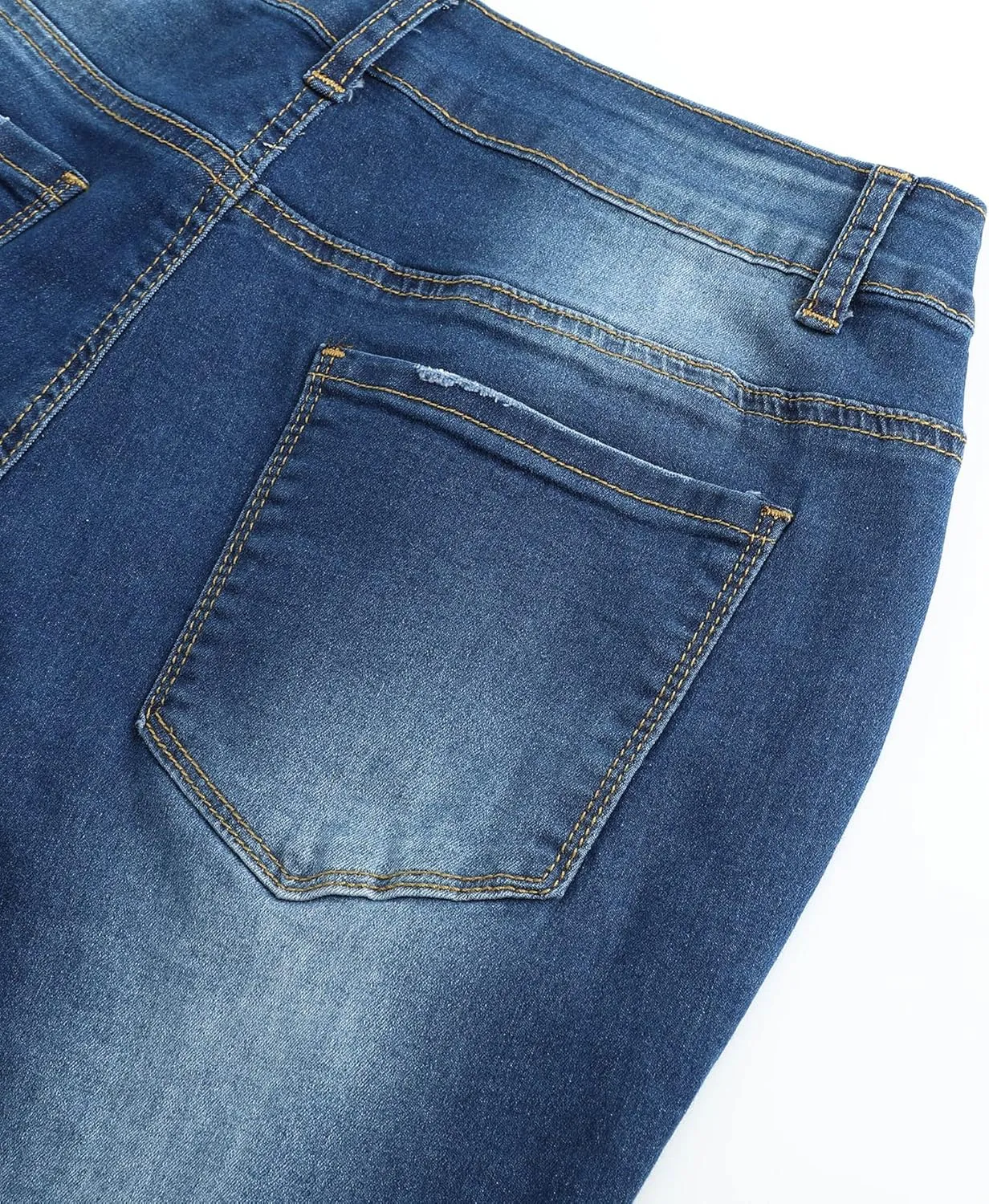 THUNDER STAR Womens Stretch Ripped Cropped Jeans Mid Rise Distressed Casual Denim Pants