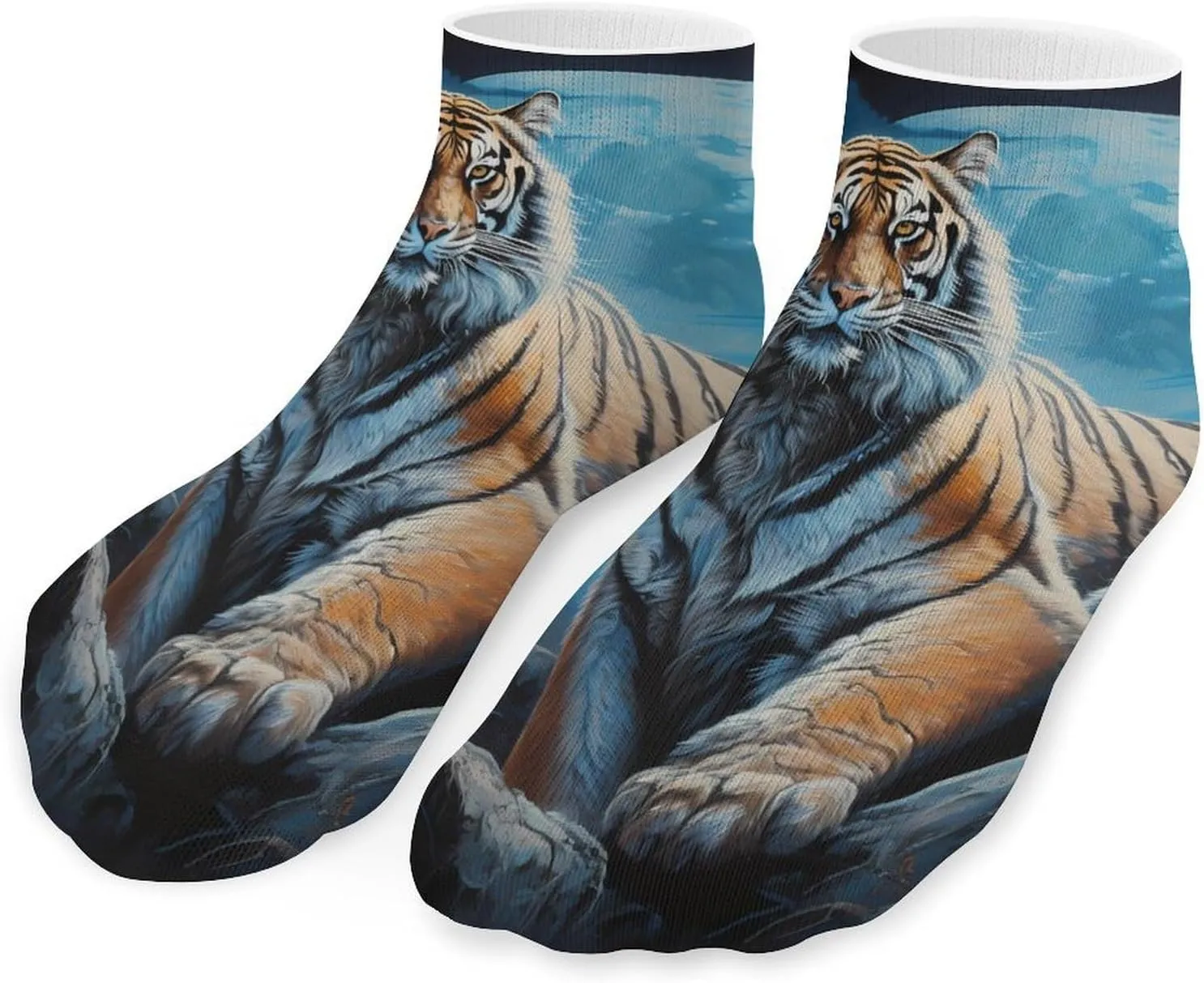 Tiger Full Moon Printed Ankle Socks No Show Sock Low-Cut Athletic Socks for Men Women 1 Pair