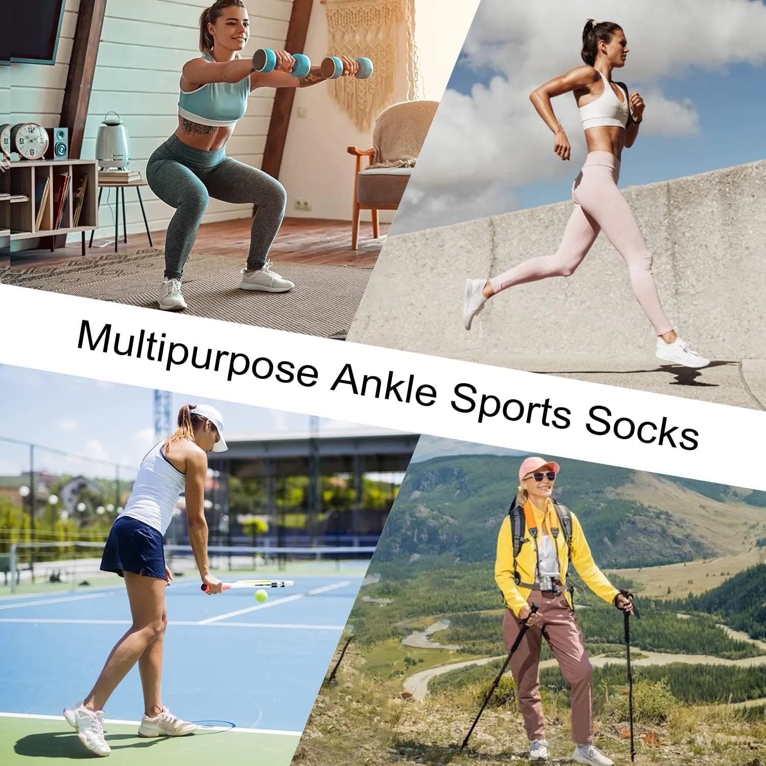 Toes Home Ankle Socks for Women Running Socks, Cushioned Athletic Low Cut Compression Socks Footies for Sneakers 6 Pairs