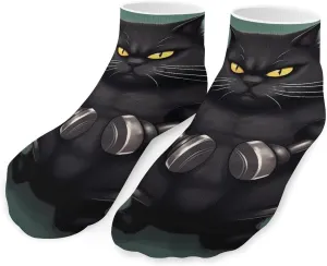 Training Black Cat with Barbell Printed Ankle Socks No Show Sock Low-Cut Athletic Socks for Men Women 1 Pair