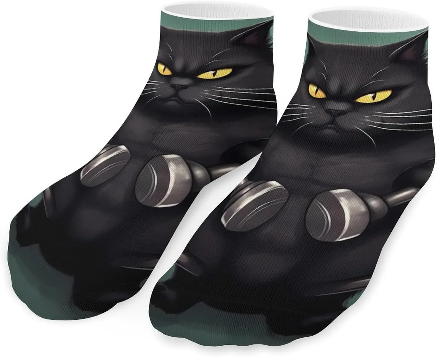 Training Black Cat with Barbell Printed Ankle Socks No Show Sock Low-Cut Athletic Socks for Men Women 1 Pair