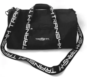 TRANS4M FITNESS Athletic Man Woman Unisex Gym Sports Duffel Travel Bag With Shoe Compartment, Black, Tri Compartment Dual Strap Sports Duffel