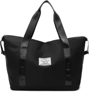Travel Duffle Bag Gym Bag for Women Weekender Overnight Duffel Bag Tote Bag with Wet Pocket and Shoe Compartment (Black)