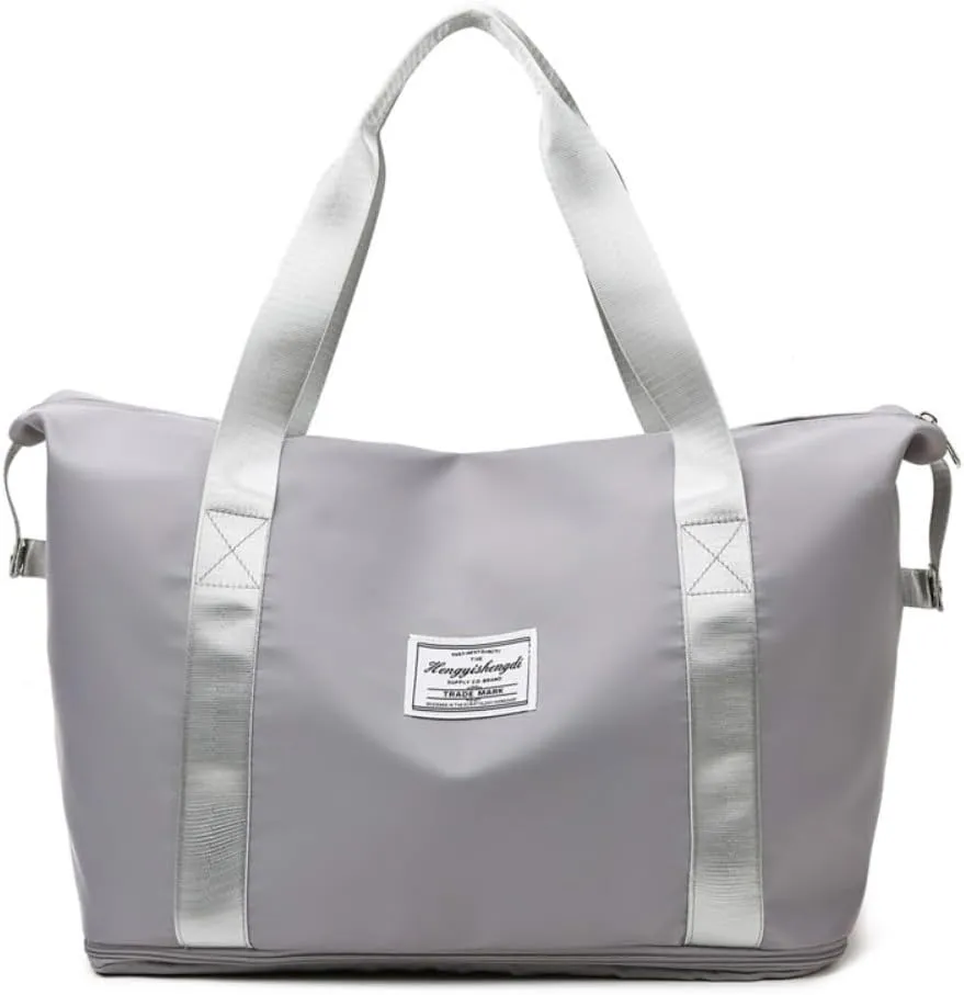 Travel Duffle Bag Gym Bag for Women Weekender Overnight Duffel Bag Tote Bag with Wet Pocket and Shoe Compartment (Grey)