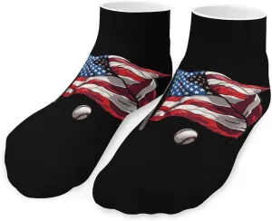 U.S. Flag Baseball Printed Ankle Socks No Show Sock Low-Cut Athletic Socks for Men Women 1 Pair